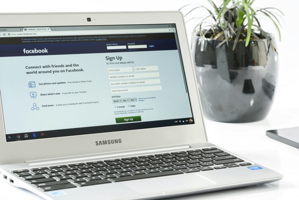 Why Social Media Management is Crucial for Modern Customer Support Facebook login page on a Samsung laptop- Social media